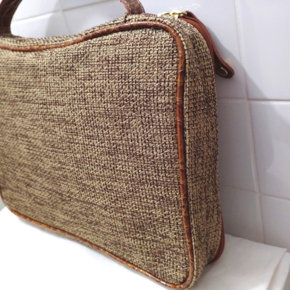 Samantha Brown Tweed Travel Case Toiletry Makeup Accessories Bag Valise 14"x10" - Picture 8 of 16
